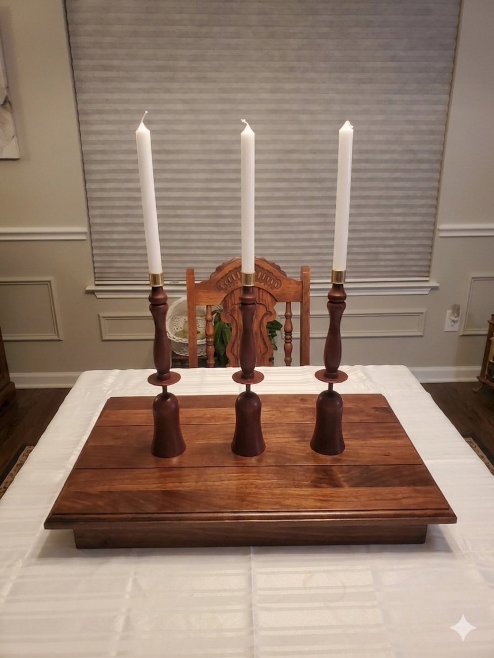 Wooden Triple Taper Candle Holder - Brown